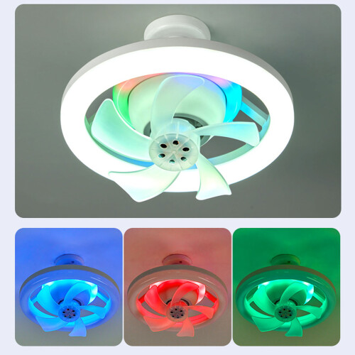 LED E27 Ceiling Fan Light RGB 3-Speed 5-Blade ABS 2