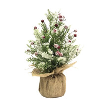 Pre-Lit Desktop Snowy Pine Tree with Wood Base,Snow Flocked Christmas Trees Small,12 Inch Xmas Tree for Holiday Decor