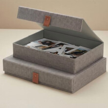 Boîtes de rangement photo en lin avec couvercles – Lot de 2