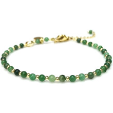 Verstellbares Armband mit 3 mm Mini-Perlen aus Natursteinen für Damen, Schmuck mit Energie-Edelstein-Charm, Geburtstagsgeschenk (18 cm)