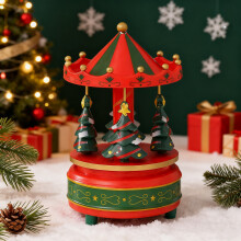 Weihnachtskarussellfiguren, Weihnachtsdorfhaus, musikalisches Karussell mit 4 Pferden, Spieluhr, Geschenk für Mädchen und Jungen