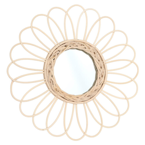 Rattan Wall Mirror with Sunflower Design 38x38cm 1