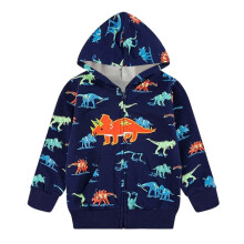 Trui met capuchon en rits, met zakken en cartoon dierenprint, donkerblauw, maat 11-12 jaar.