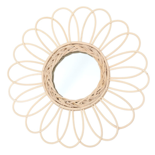 Rattan Wall Mirror with Sunflower Design 38x38cm 2