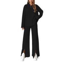 Ensemble de détente en maille côtelée pour femme, manches longues et large