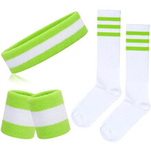 Conjunto de 5 piezas: cintas para el sudor, calcetines a rayas, diadema deportiva, muñequeras, calcetines altos tipo tubo, accesorios de los años