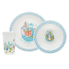 Peter Rabbit Kids Tableware Set ? 3 Piece Reusable PP Plate,Tumbler & Dinnerware Set for Mealtimes ? for 24 Months & Up,Blue & White