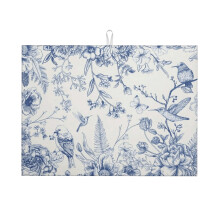 Tapete escurridor de platos con estampado floral chinoiserie, pájaros azules vintage, tapete reversible ultra absorbente (45,7 x 60,9 cm)
