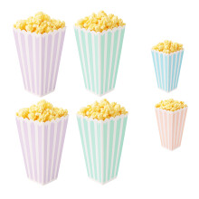 4 Pack Reusable Popcorn Containers, Each Box Holds 60g of Popcorn Classic Striped Random Colours Holders Ideal for Family Movie Nights, Home Cinema