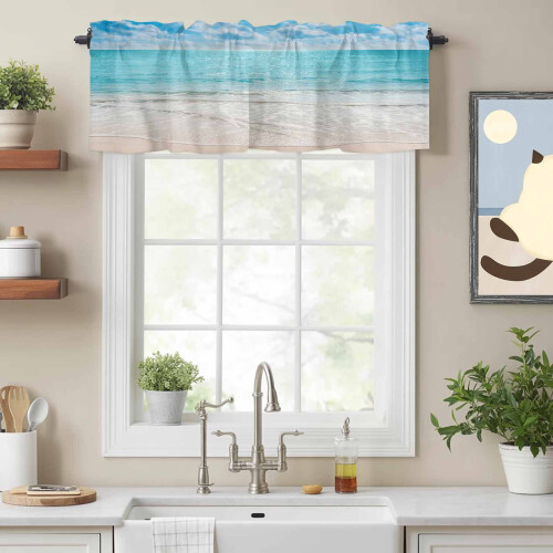 Kapsa na prut Beach Blue Ocean Waves Valance 54x18 palců 1