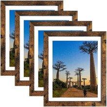 8x10 Picture Frames Rustic Distressed Brown for Wall or Table Top Display, Packs 4