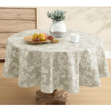 Ivory Grapevine Print70inch Round Vinyl Tablecloth with Flannel Backing