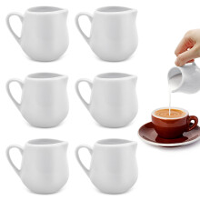 Iceten 6 PCS Small Milk Jug Set - White Ceramic Frother, Creamer, Sauce Pots, Mini Tea Pot, Gravy and Coffee Jugs With Handle for Home Kitchen Office