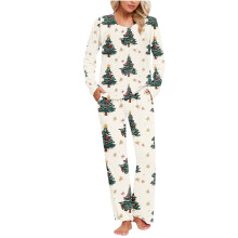 Kerstpyjamaset voor dames: 2-delige set bestaande uit een top met lange mouwen en zakje + feestelijke loungebroek, maten S-3XL, perfect te combineren