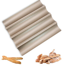 Cisolen Baguette Baking Tray Perforated French Stick Loaf Baking Molds Pan Baguette Mold NonStick for 4 Baguettes Grooves Waves French Bread Pan