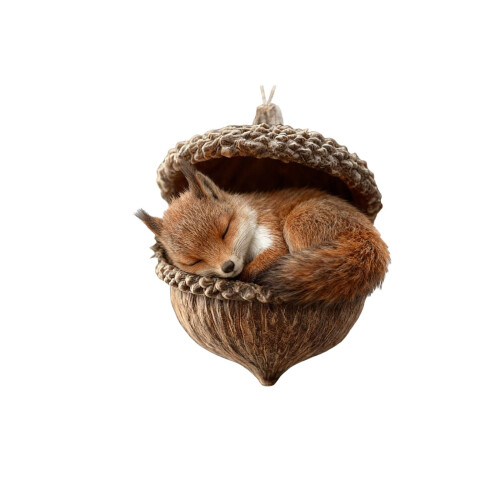 Handgefertigte Eichelornamente mit Waldtiermotiven, 10 cm