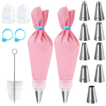 Piping Bags and Nozzles Set,16 Pcs Cake Piping Kit with 2 Reusable 12 Inch Piping Bags Icing Bag with Cleaning Brush,9 Stainless Steel Cake Piping