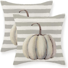 Herbstliche Kissenbezüge, 45 x 45 cm, 2er-Set, Kürbis & Streifen, Leinen, Herbstliche Thanksgiving-Dekoration, Landhaus-Kissenbezüge für Sofa