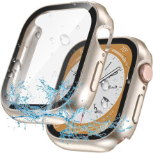XiHAMA 2-i-1 Vattentätt fodral + skärmskydd för Apple Watch 40/41/42/46 mm, serie 4/5/6/SE/SE 2:a generationen – Härdat glas och