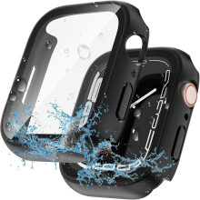 XiHAMA 2-i-1 Vattentätt fodral + skärmskydd för Apple Watch 40/41/42/46 mm, serie 4/5/6/SE/SE 2:a generationen – Härdat glas och