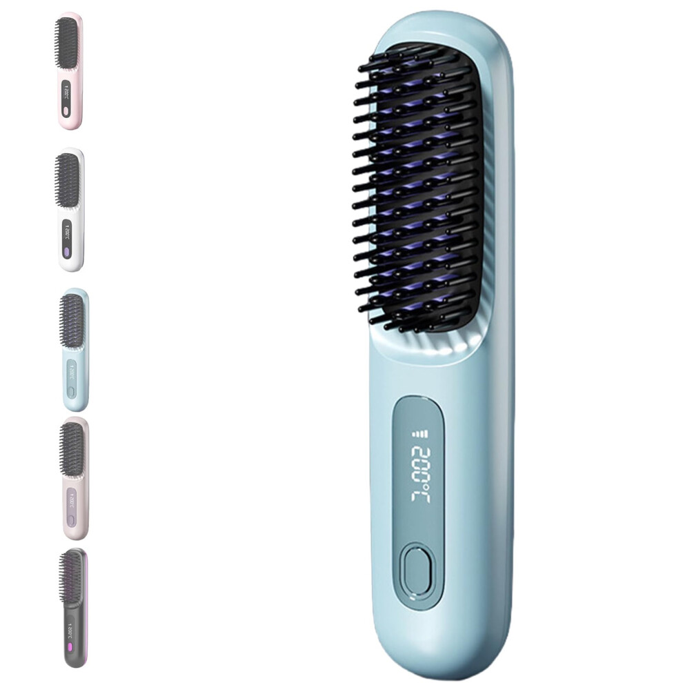 Go Brush Pro 2025 Cordless Hair Straightener Brush â Portable, Rechargeable 2-in-1 Styler (Straighten+Care), 3 Temp Settings, Compatible with