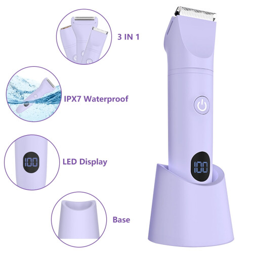 Women's 3-in-1 bikini trimmer with LCD display, USB 1