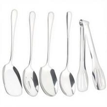 YIMETOP 4 PCS Stainless Steel Serving Spoon Set, Long Handle with 3-Wire Clip, for Kitchen Restaurant Banquet Soup Cooking