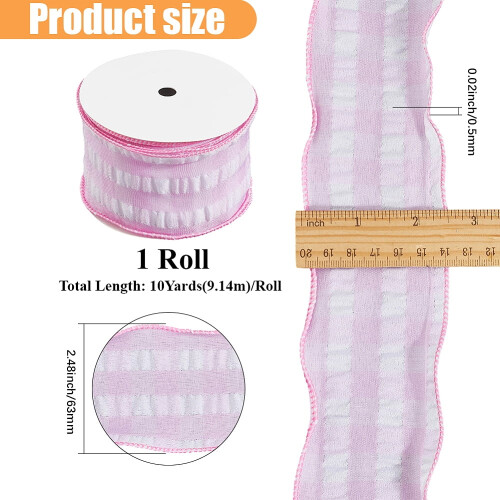 10Yards2.48Inch Ροζ Καρό Κορδέλα Καρό με Διπλό Σιφόν με Βολές και Άκρες, Vintage Υφασμάτινο 1