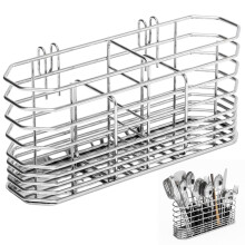PSFXBM Cutlery Drainer for Sink, Stainless Steel Utensil Drainer Basket, Stainless Steel Cutlery Storage Rack, With Hooks, Cutlery Holder for Knife