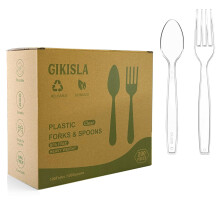 Ginikoe 200 Pcs Heavy Duty Clear Plastic Cutlery Set, Reusable Forks and Spoons Set, Durable Plastic Silverware Set for for Parties, Picnics, Big