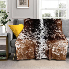 Cow Print Flannel Blanket 50x60", Soft Lightweight Western Throw, Cozy Brown Cowhide-Style, All-Season Decor for Couch, Chair, Bed, Office –