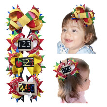 Joybowie4Pack5Inch mašle do vlasů pro zpátky do školy, vrstvené sponky z grogrénové stuhy pro dívky, batolata a kojence