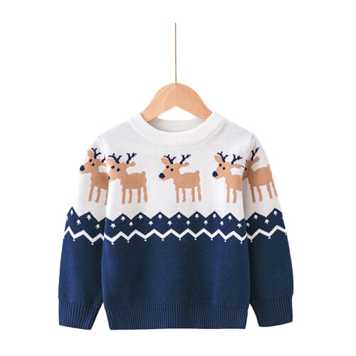 Weihnachtspullover für Jungen und Mädchen, warmer Winterpullover, Kinderpullover mit Rundhalsausschnitt, gemusterte Oberteile