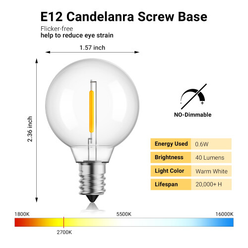 Λαμπτήρες G40LED, συσκευασία 25 τεμαχίων, διαφανής σφαίρα, βάση E12/C7, χωρίς ρύθμιση 1