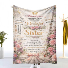 Zachte flanellen deken met bedankje voor je zus, voorzien van een hartverwarmende boodschap en een bloemen- en vlinderdesign – Perfect cadeau voor