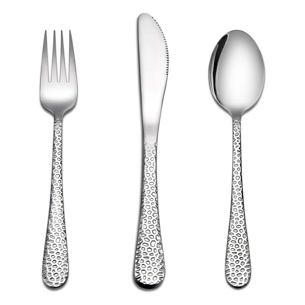 Kids Cutlery Sets, 9 Piece Hammered Stainless Steel Children Flatware Silverware, Small Toddler Utensil Includes 3 Knives, 3 Forks, 3 Spoons, Haware