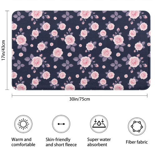 Tapete de banheiro floral antiderrapante em microfibra, 43 x 76 cm (17 x 30 polegadas) 2