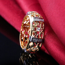 1PC TWO TONE RING With Hollow Pattern Color Separation Ring Fashion Zirconia Jewelry,8
