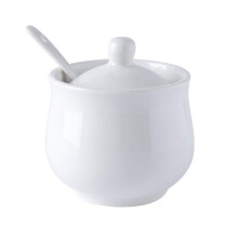 YOLIFE Ceramic Sugar Bowl, White Porcelain Sugar Pot with lid and Spoon, Conditment for Kitchen Seasoning 8 oz/ 230 ml