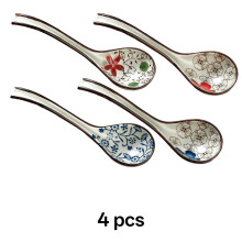 ACDANC 4-teiliges Suppenlöffel-Set, Keramik, asiatischer Suppenlöffel, langer Griff, chinesischer Stil, blau 1