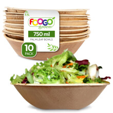 FOOGO Green 10pcs Disposable Palm Leaf Serving Bowls, 8"(20cm), 26.5oz (750ml), Deep Round, Biodegradable Compostable, for Salad, Wedding Party, Like