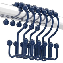 Shower Curtain Hooks Rings, Rust-Resistant Metal Double Glide Shower Hooks for Bathroom Shower Rods Curtains, Set of 12 Hooks - Navy Blue