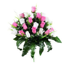 Seidenblumen als Gedenkgestecke für den Friedhof – Künstlicher Rosenstrauß, Trauergrabschmuck, wetterfestes Grabgesteck (2 Sets)