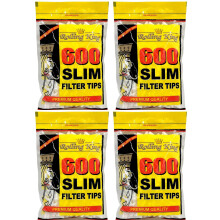 2400 (4 x 600) Rolling King Slim Filter Tips - 600 Tips per Bag - Resealable Bags - Bulk Deal