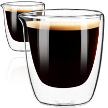 PARACITY Espresso Cups Set of 2, Double Walled Glass Mugs with Spout, Glass Coffee Cup 80ml, High Borosilicate Glass Coffee Mugs, Anti-Scald Expresso