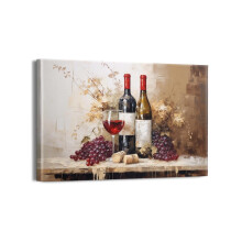 Leinwandbild „Wein & Trauben“, 45 x 30 cm – Rustikale Landhausdeko für Küche, Ess- und Wohnzimmer – Retro-Geschenk zum Erntedankfest