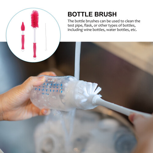 1Pack Red 30x5cm Silicone Feeding-Bottle Brush for Durable Bottle Cleaning 1