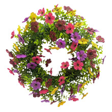 Guirlanda de margaridas e violetas com eucalipto artificial de 40 cm (16 polegadas)
