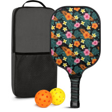 Set met bloemmotief, glasvezel pickleball rackets, 2 ballen en tas – geschikt voor binnen- en buitenspelen