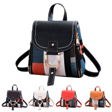 Damen-Lederrucksack mit Farbblock-Design, Mini-Schulrucksack für Studentinnen, verstellbarer Schultergurt, Tragegriff, Schultertasche, Schwarz